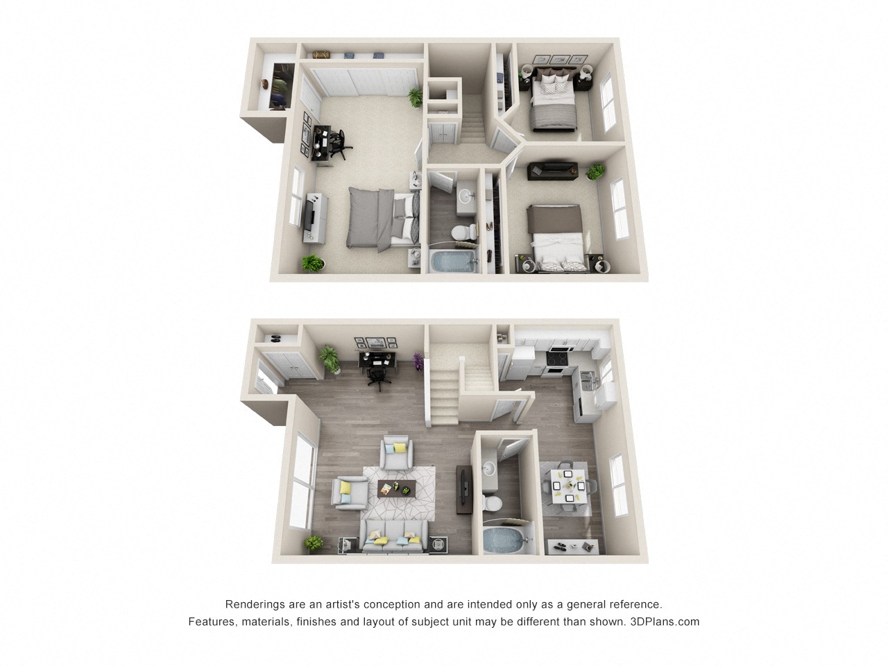 Floor plan for 3 beds, 2 baths, 1440 sqft